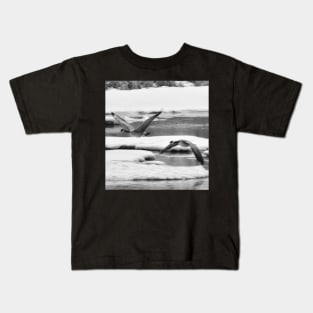 Geese coming in for a landing in black and white Kids T-Shirt